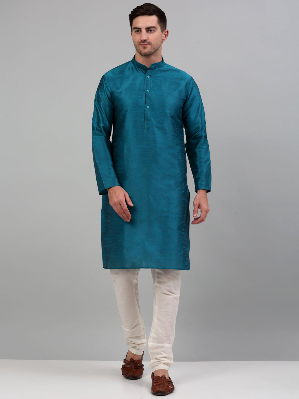 Jompers Men's Woven Design Nehru Jacket and Kurta Pyjama Set - Blue | Grocsy