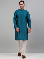 Jompers Men's Woven Design Nehru Jacket and Kurta Pyjama Set - Blue | Grocsy