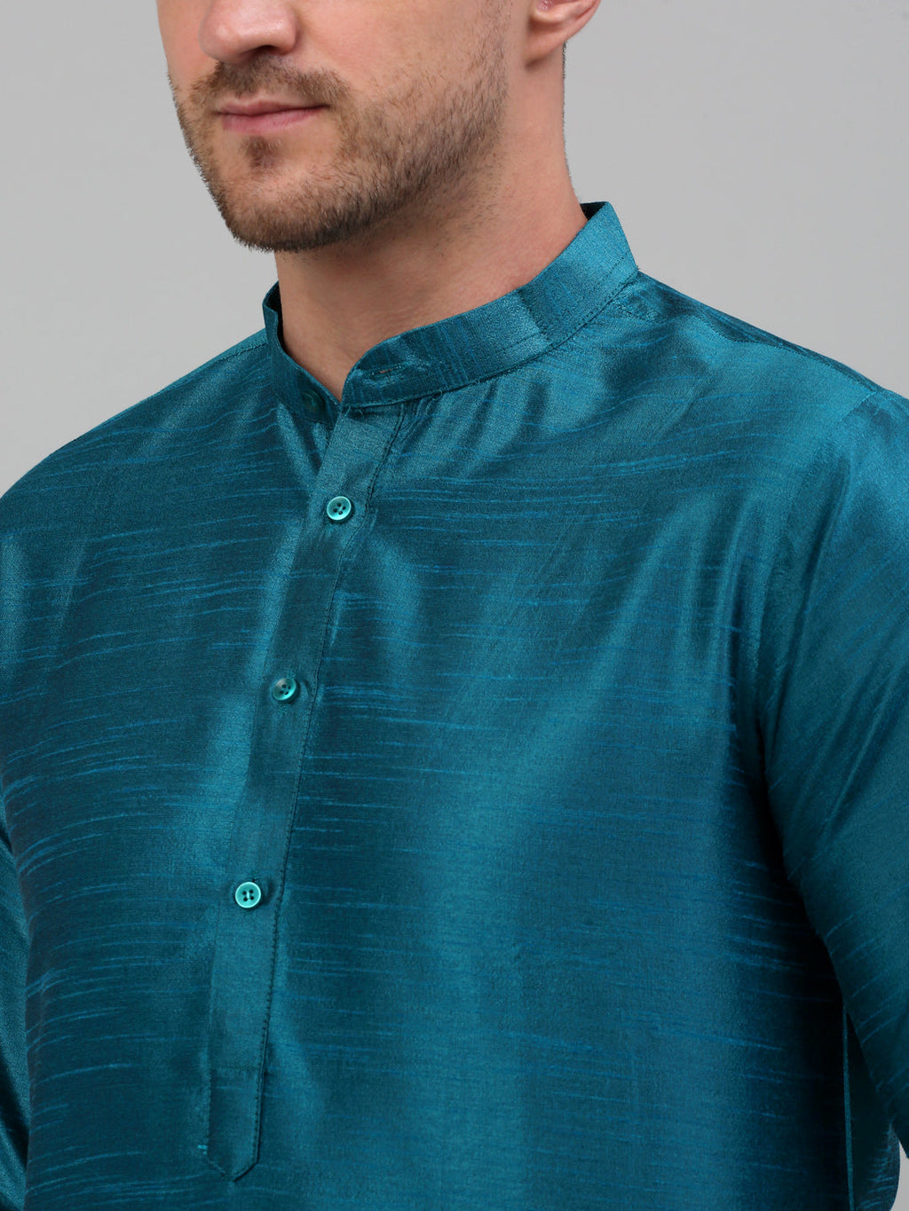 Jompers Men's Woven Design Nehru Jacket and Kurta Pyjama Set - Blue | Grocsy