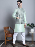 Jompers Men's Woven Design Nehru Jacket With Kurta Pyjama Set - Pista | Grocsy