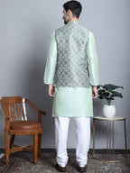 Jompers Men's Woven Design Nehru Jacket With Kurta Pyjama Set - Pista | Grocsy