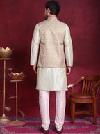 Jompers Men's Woven Design Nehru Jacket With Kurta Pyjama Set - Golden | Grocsy