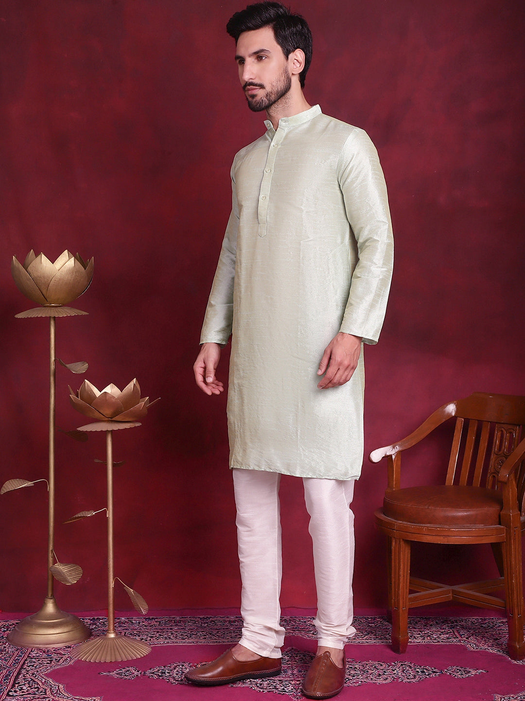 Jompers Men's Woven Design Nehru Jacket With Kurta Pyjama Set - Golden | Grocsy