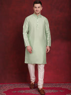 Jompers Men's Green Floral Printed Nehru Jacket With Kurta Pyjama Set | Grocsy