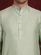 Jompers Men's Green Woven Design Nehru Jacket With Kurta Pyjama Set | Grocsy