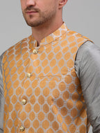 Jompers Men's Woven Design Nehru Jacket and Kurta Pyjama Set - Silver | Grocsy
