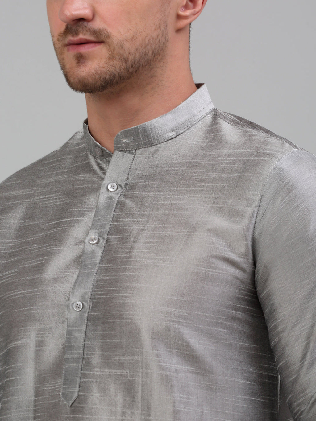 Jompers Men's Woven Design Nehru Jacket and Kurta Pyjama Set - Silver | Grocsy