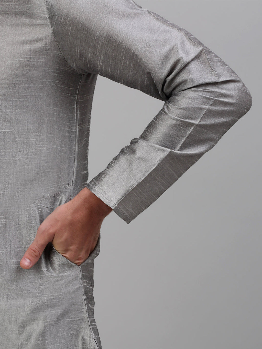 Jompers Men's Woven Design Nehru Jacket and Kurta Pyjama Set - Silver | Grocsy