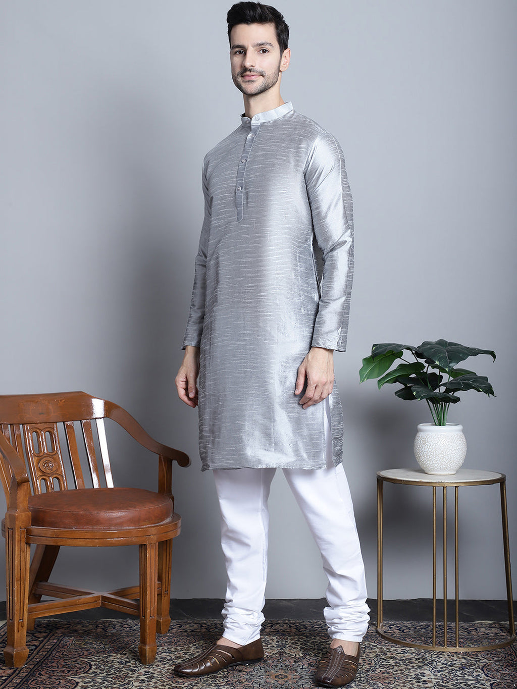 Jompers Men's Woven Design Nehru Jacket With Kurta Pyjama Set - Cream | Grocsy
