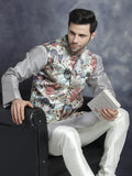 Jompers Men's Digital Print and Zari Work Nehru Jacket With Kurta Pyjama Set - Blue | Grocsy