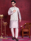 Jompers Men's Woven Design Nehru Jacket With Kurta Pyjama Set - Grey | Grocsy