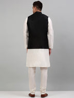 Jompers Men's Embroidered Nehru Jacket With Solid Kurta Pyjama Set - Black | Grocsy