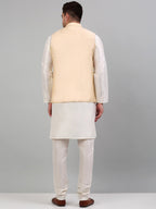 Jompers Men's Embroidered Nehru Jacket With Solid Kurta Pyjama Set - Golden | Grocsy