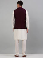 Jompers Men's Embroidered Nehru Jacket With Solid Kurta Pyjama Set - Purple | Grocsy