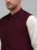 Jompers Men's Embroidered Nehru Jacket With Solid Kurta Pyjama Set - Purple | Grocsy