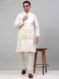 Jompers Men's Embroidered Nehru Jacket With Solid Kurta Pyjama Set - White | Grocsy