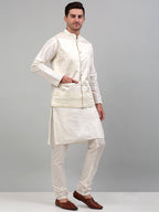 Jompers Men's Embroidered Nehru Jacket With Solid Kurta Pyjama Set - White | Grocsy