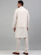 Jompers Men's Embroidered Nehru Jacket With Solid Kurta Pyjama Set - White | Grocsy