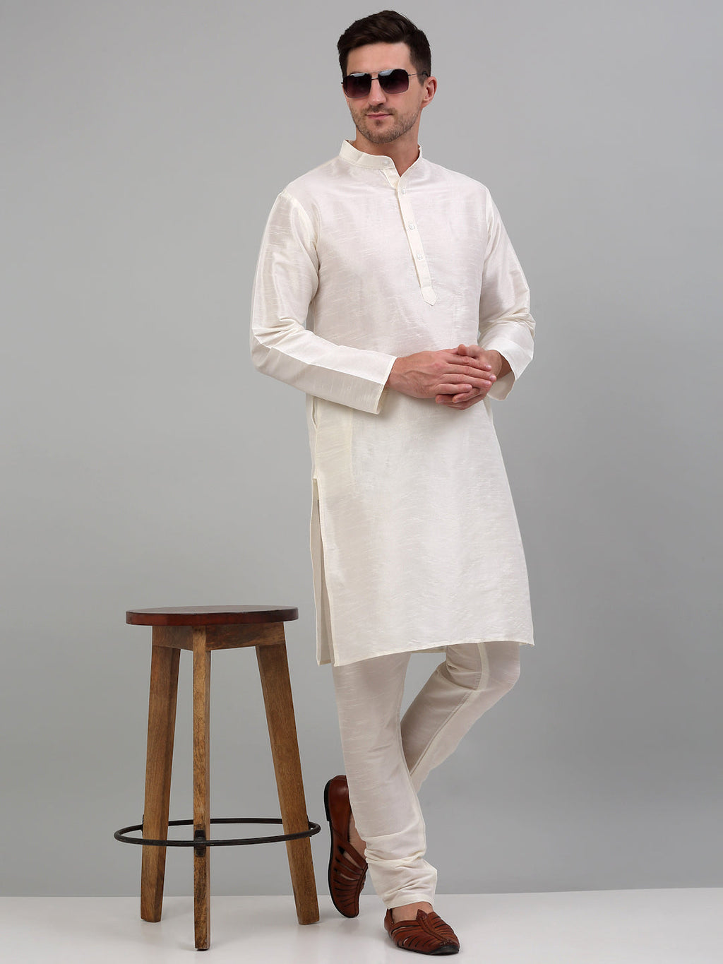 Jompers Men's Embroidered Nehru Jacket With Solid Kurta Pyjama Set - Yellow | Grocsy