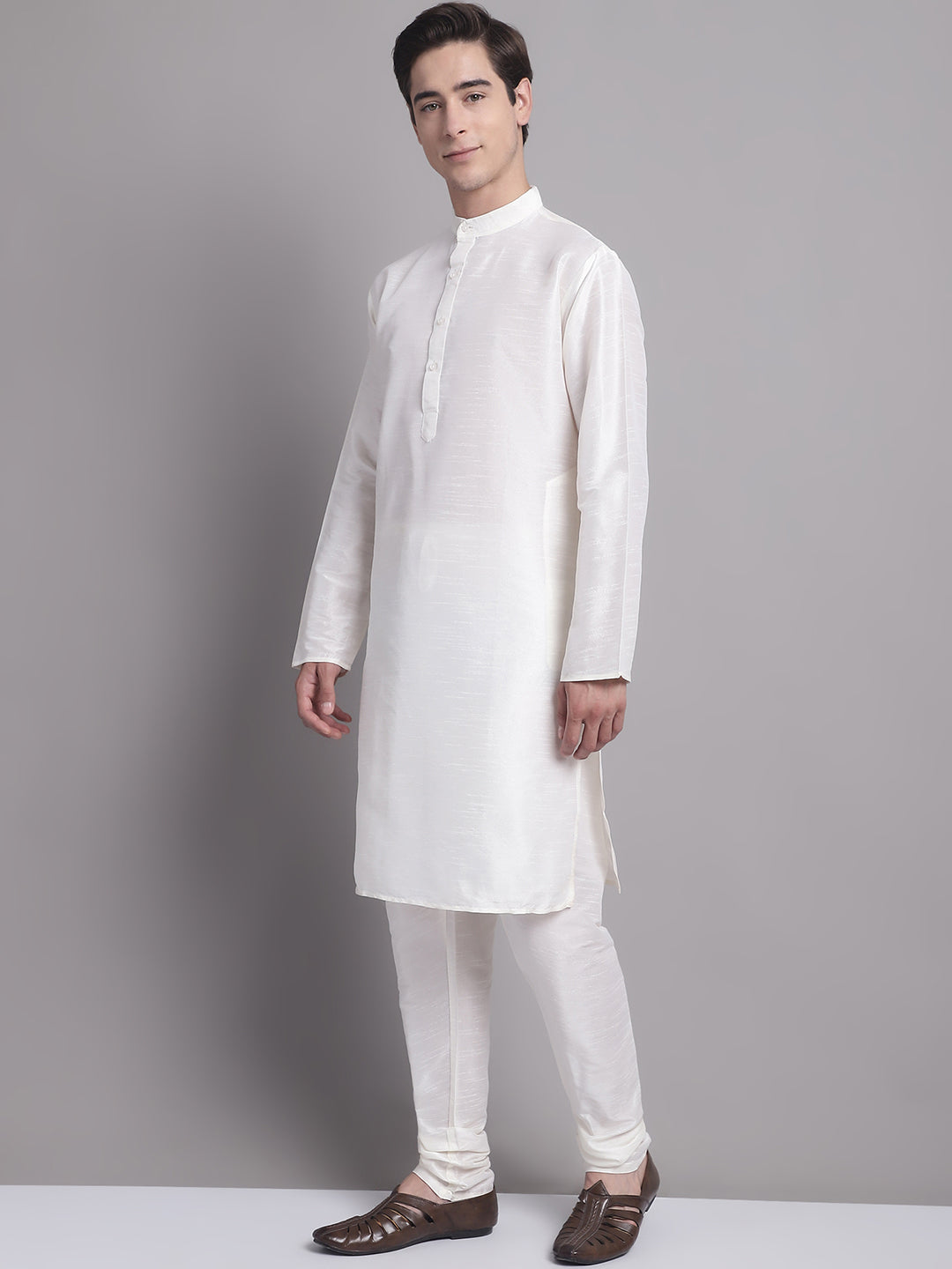 Jompers Men's Peach Woven Design Nehru Jacket With Solid Kurta Pyjama | Grocsy