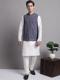 Jompers Men's Grey Sequins and Embroidred Nehru Jacket With Solid Kurta Pyjama | Grocsy