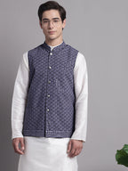 Jompers Men's Grey Sequins and Embroidred Nehru Jacket With Solid Kurta Pyjama | Grocsy