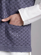 Jompers Men's Grey Sequins and Embroidred Nehru Jacket With Solid Kurta Pyjama | Grocsy