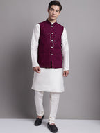 Jompers Men's Purple Sequins and Embroidred Nehru Jacket With Solid Kurta Pyjama | Grocsy