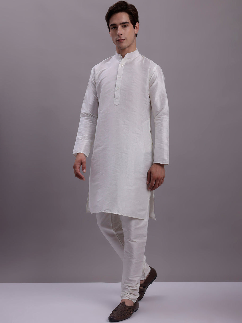 Jompers Men's Cream Woven Design Nehru Jacket With Solid Kurta Pyjama | Grocsy