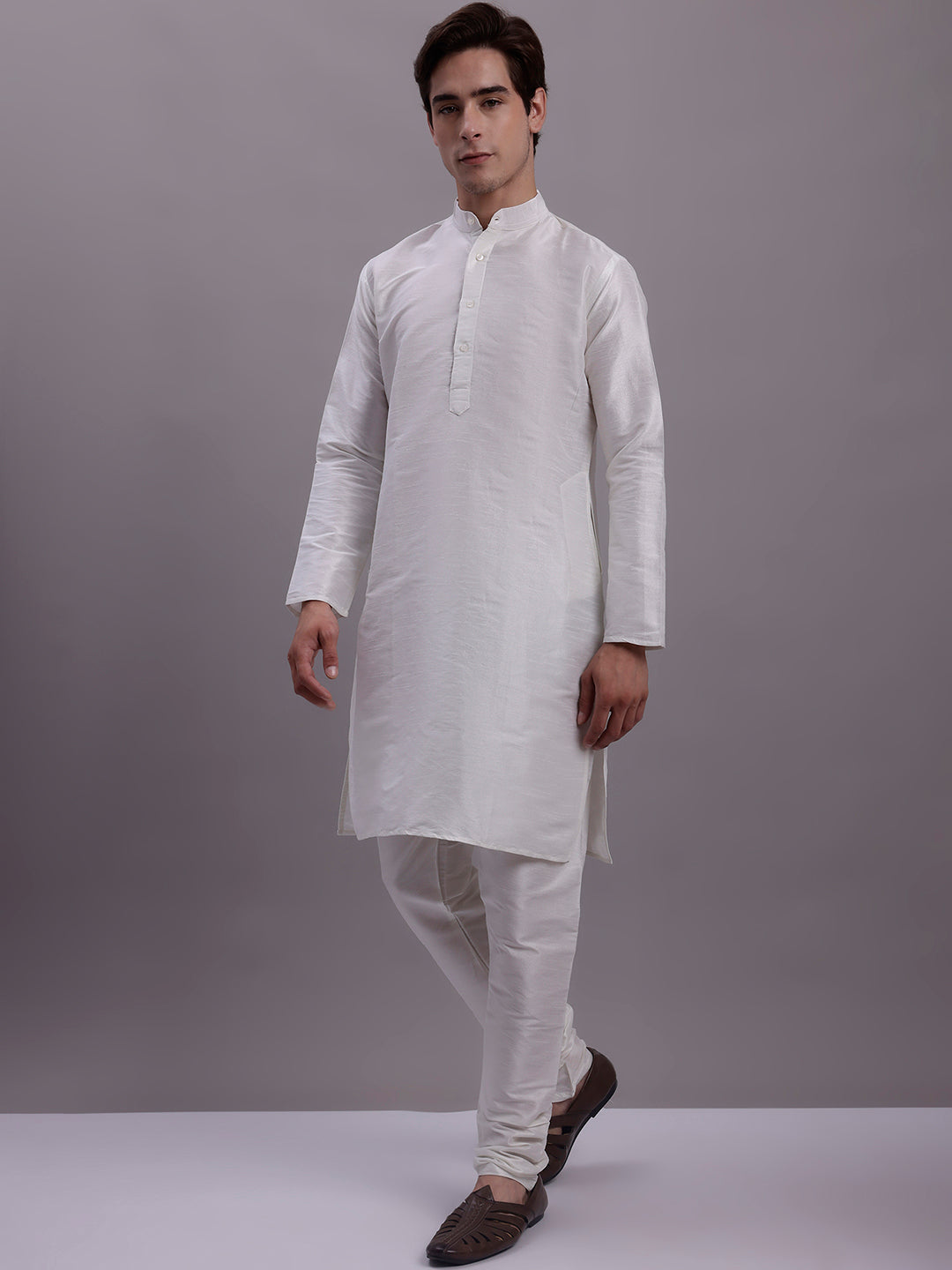 Jompers Men's Olive Green Woven Design Nehru Jacket With Solid Kurta Pyjama | Grocsy