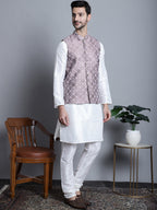Jompers Men's Woven Design Nehru Jacket With Kurta Pyjama Set - Magenta | Grocsy