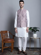 Jompers Men's Woven Design Nehru Jacket With Kurta Pyjama Set - Magenta | Grocsy