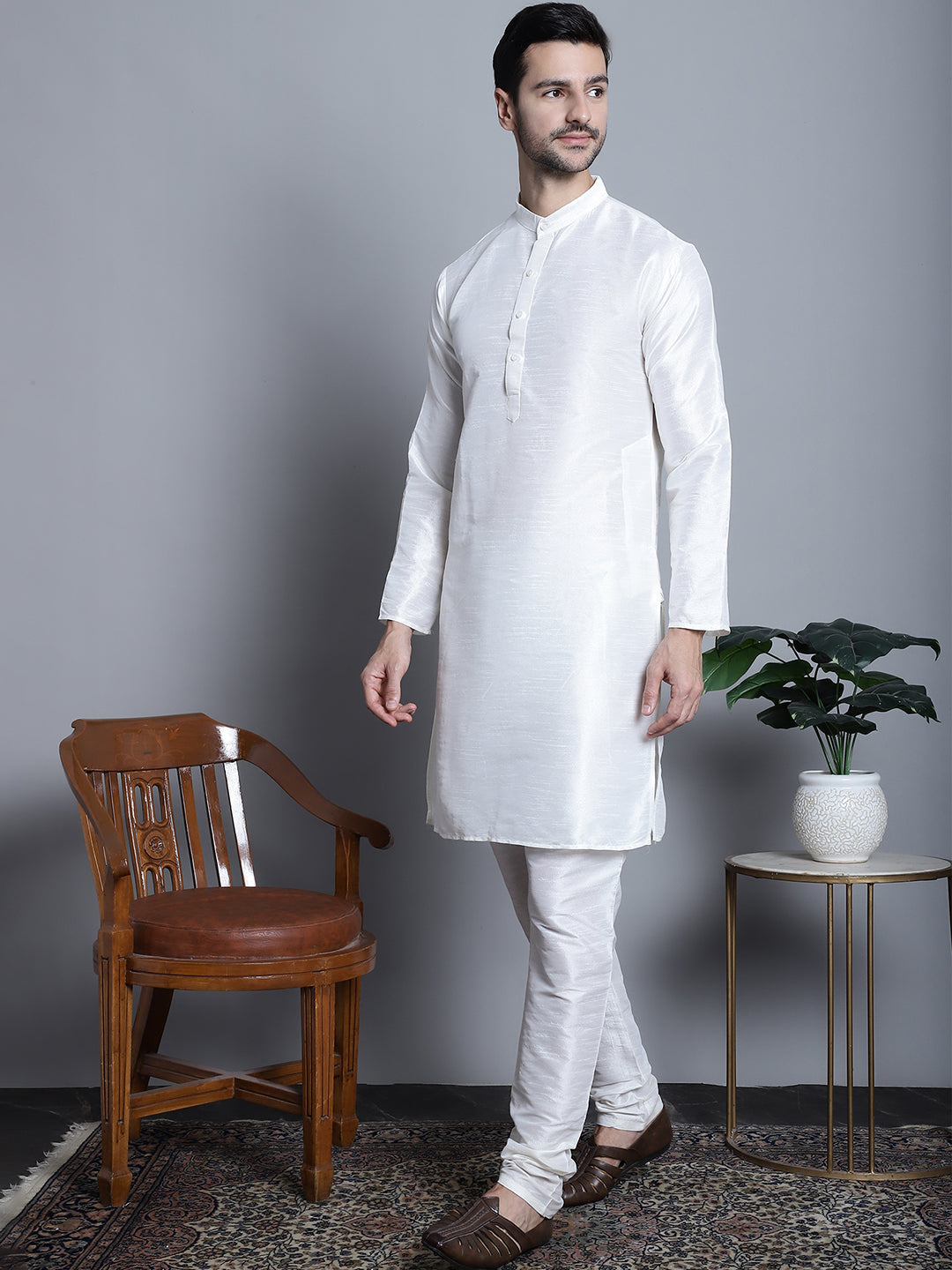 Jompers Men's Printed Nehru Jacket With Kurta Pyjama Set - Navy Blue | Grocsy