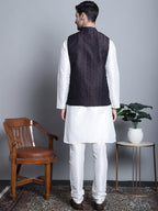Jompers Men's Woven Design Nehru Jacket With Kurta Pyjama Set - Purple | Grocsy
