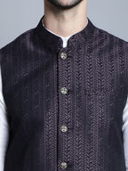 Jompers Men's Woven Design Nehru Jacket With Kurta Pyjama Set - Purple | Grocsy