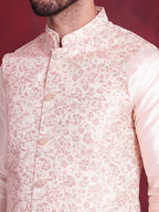 Jompers Men's Woven Design Nehru Jacket With Kurta Pyjama Set - Pink | Grocsy