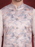 Jompers Men's Silver Floral Printed Nehru Jacket With Kurta Pyjama Set | Grocsy