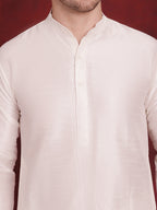 Jompers Men's White Floral Printed Nehru Jacket With Kurta Pyjama Set | Grocsy