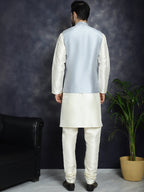 Jompers Men's Sequins and Embroidred Nehru Jacket With Solid Kurta Pyjama - Grey | Grocsy