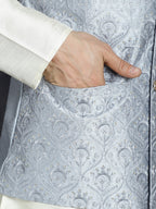 Jompers Men's Sequins and Embroidred Nehru Jacket With Solid Kurta Pyjama - Grey | Grocsy