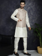 Jompers Men's Sequins and Embroidred Nehru Jacket With Solid Kurta Pyjama - Peach | Grocsy