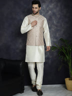 Jompers Men's Sequins and Embroidred Nehru Jacket With Solid Kurta Pyjama - Peach | Grocsy