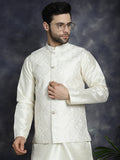 Jompers Men's Sequins and Embroidred Nehru Jacket With Solid Kurta Pyjama - White | Grocsy