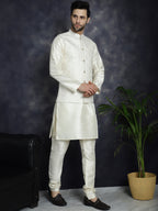 Jompers Men's Sequins and Embroidred Nehru Jacket With Solid Kurta Pyjama - White | Grocsy