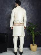 Jompers Men's Printed Nehru Jacket With Solid Kurta Pyjama - Golden | Grocsy