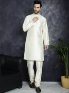 Jompers Men's Printed Nehru Jacket With Solid Kurta Pyjama - Golden | Grocsy