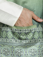 Jompers Men's Printed Nehru Jacket With Solid Kurta Pyjama - Green | Grocsy