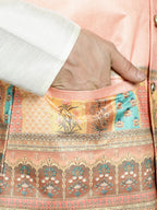 Jompers Men's Printed Nehru Jacket With Solid Kurta Pyjama - Peach | Grocsy
