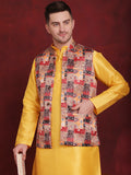Jompers Men's Multi Printed Nehru Jacket With Kurta Pyjama Set | Grocsy
