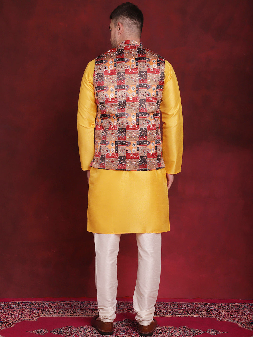Jompers Men's Multi Printed Nehru Jacket With Kurta Pyjama Set | Grocsy